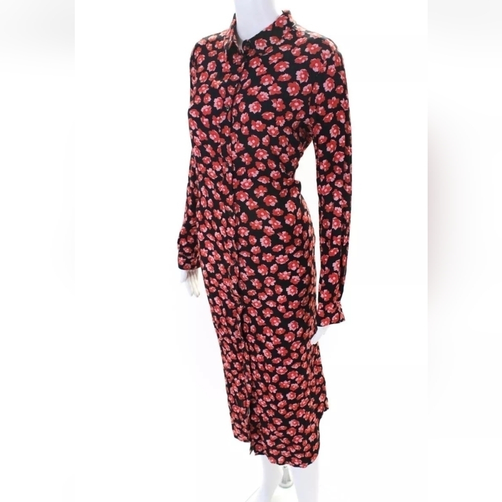 Ganni Womens Button Front Floral Midi Lindale Crepe Dress Black Red Size 34 (2) - Picture 2 of 5